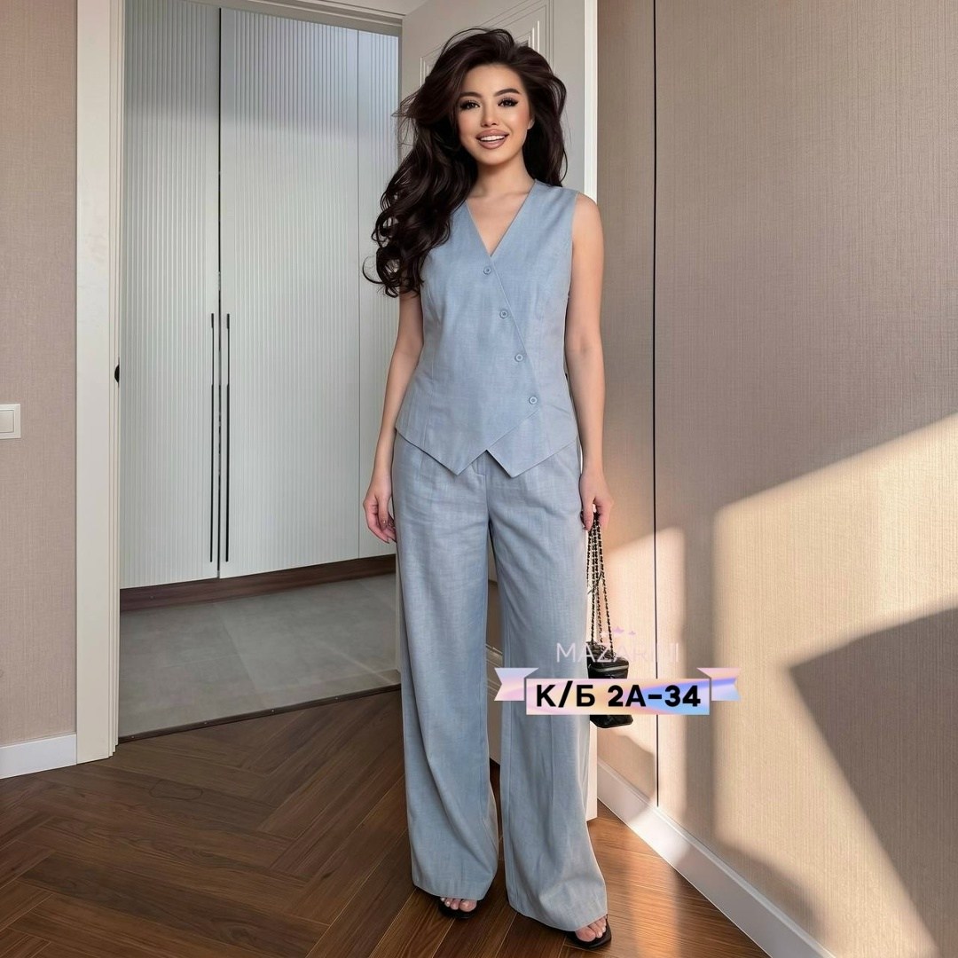 костюм летний льняной с жилетом и брюками палаццо,костюм льняной летний брючный с жилетом и брюками паллацо,женский брючный костюм двойка,брючный костюм,костюм льняной летний брючный с жилетом и брюка
