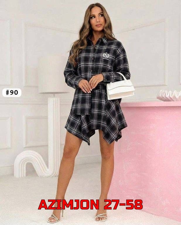 костюм с юбкой и рубашкой,платье рубашка в клетку,костюм с рубашкой и юбкой в клетку,костюм с юбкой в клетку,костюм юбка с рубашкой в клетку baki clo 252953107