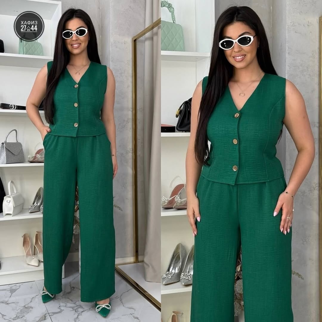 костюм двойка женская,костюм брючный женский,брючный костюм,костюм льняной летний брючный с жилетом и брюками паллацо,женский брючный костюм двойка