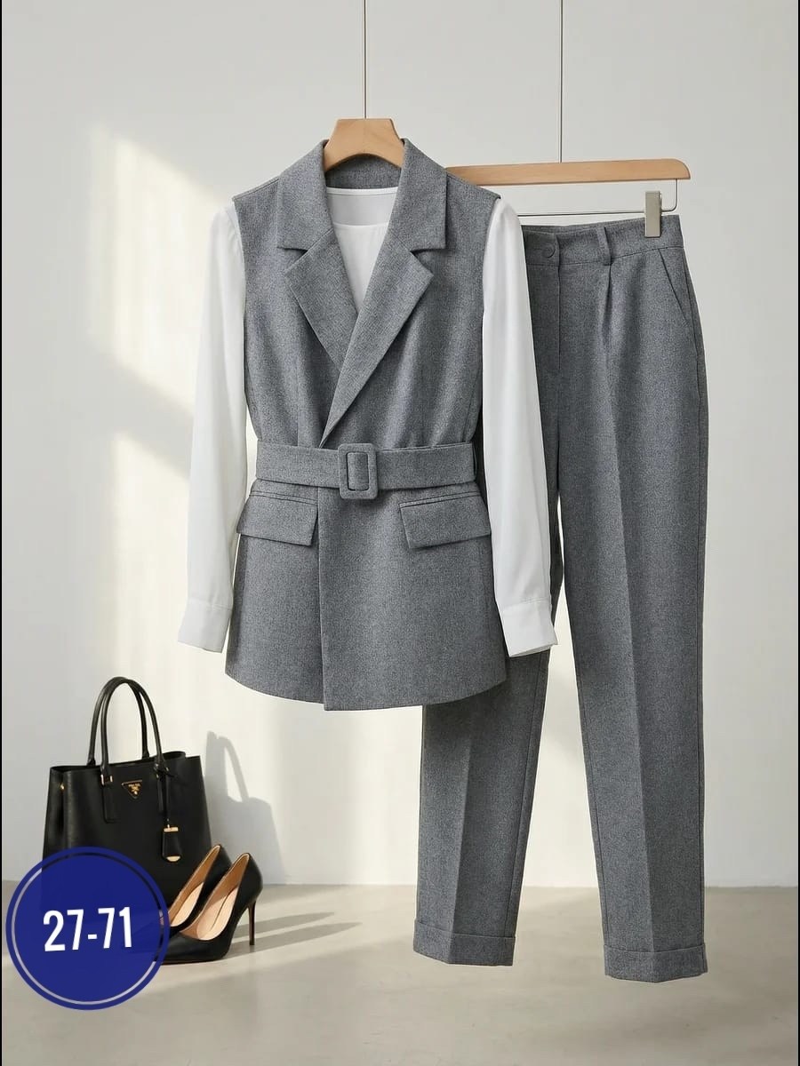 костюм брючный деловой с жилеткой офис berchi 257248482,брючный костюм с жилетом женский,костюм брючный,брючный костюм с жилетом,костюм брючный женский стильный 2026 с жилеткой