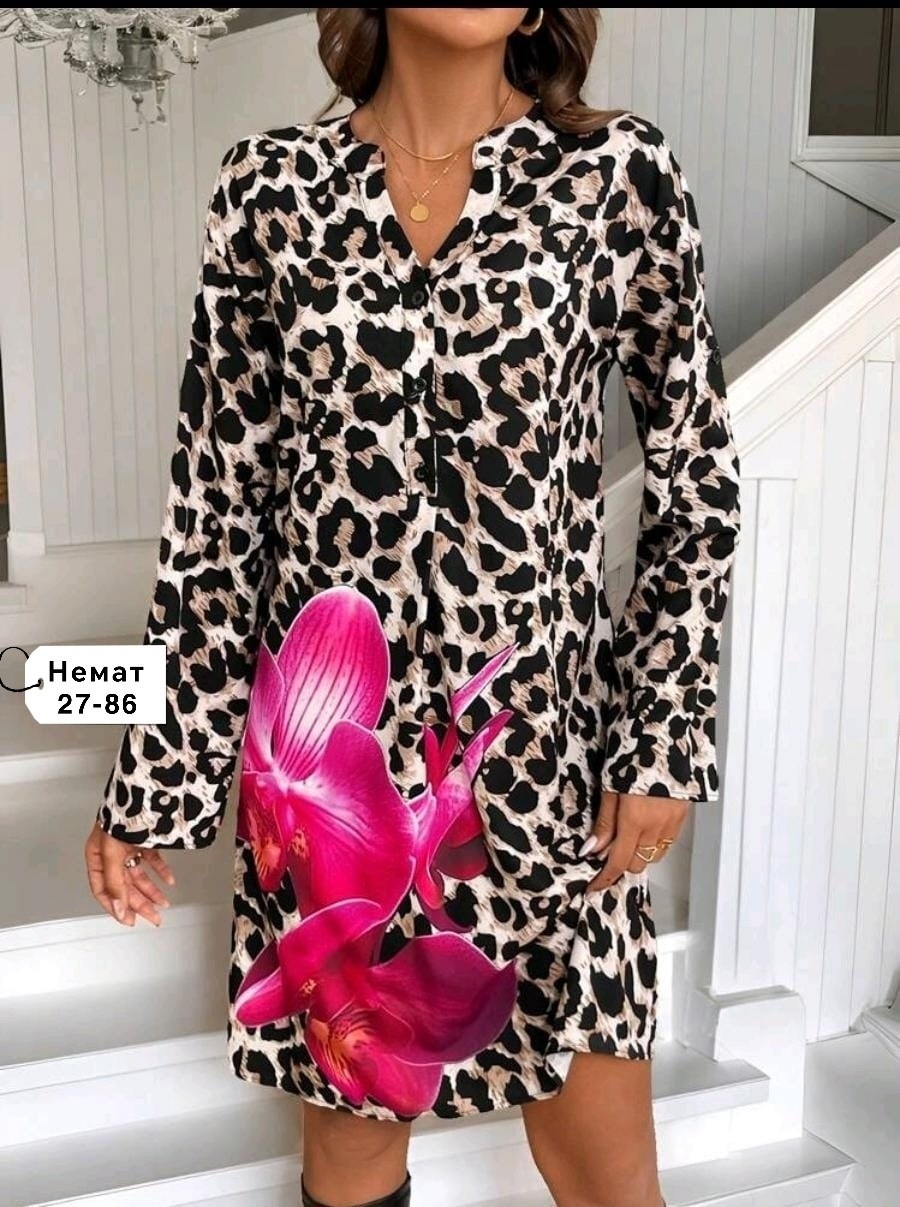 платье с леопардовым принтом,платье женское леопардовое,женское длинное платье с леопардовым принтом,платье леопардовый принт,женское летнее платье-рубашка poliester леопардовый принт