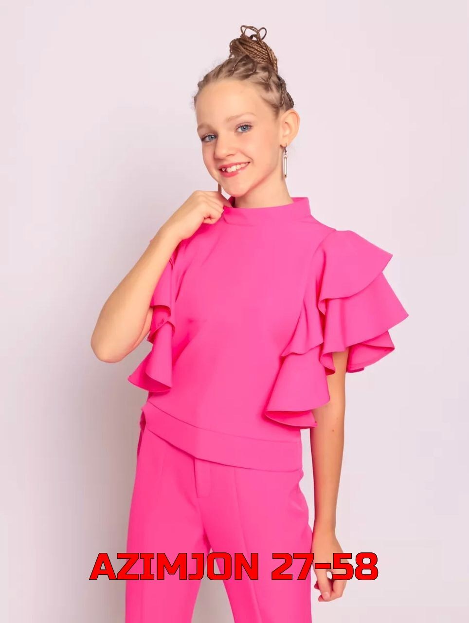 костюм брючный нарядный с воланами для подростка lemada brand,брючный костюм нарядный жатка с воланами для подростка lemada brand малиновый,костюм повседневный детский tuffy 28851 фуксия,костюм брючны