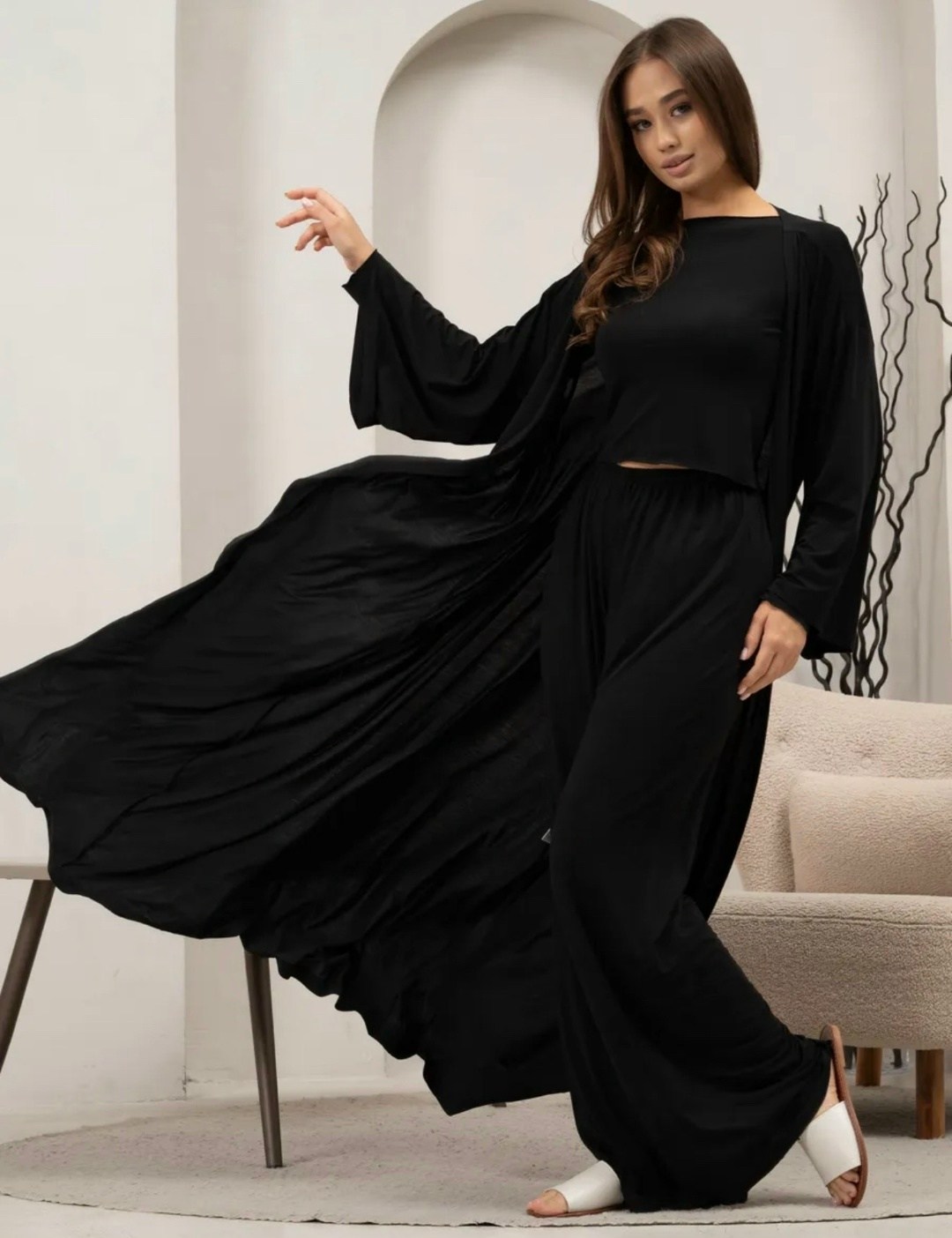 вечерние костюмы,длинный кардиган,стильные костюмы,широкие брюки