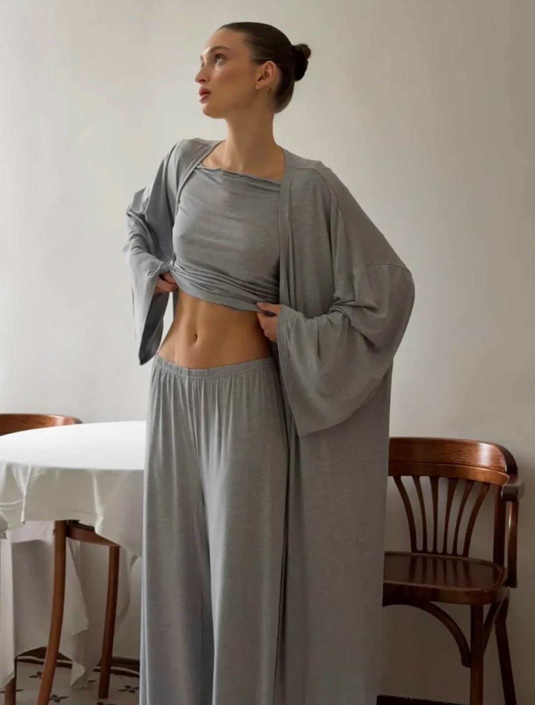 вечерние костюмы,длинный кардиган,стильные костюмы,широкие брюки