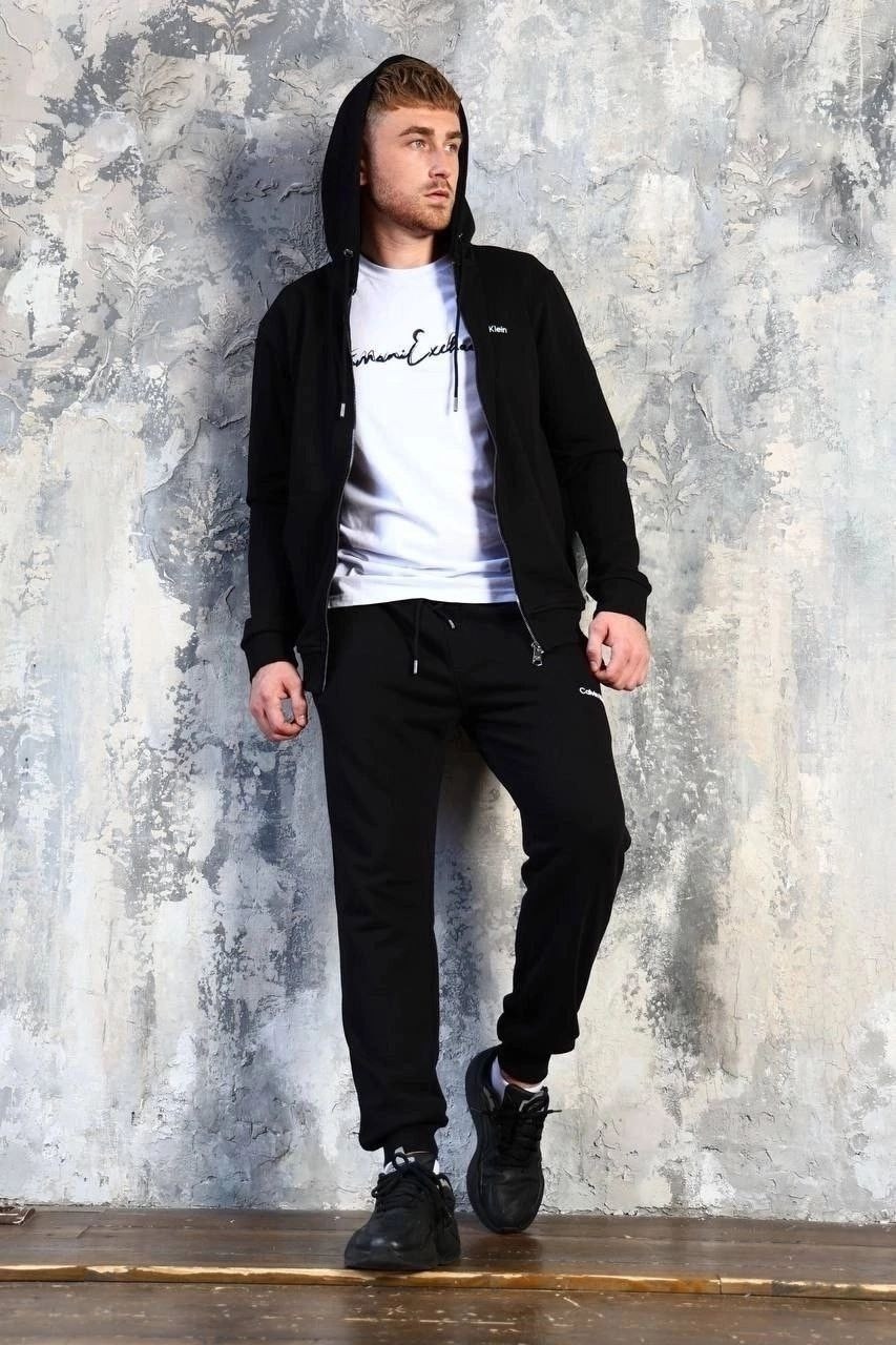 спортивный костюм мужской,мужской чёрный спортивный костюм комплект calvin klein с капюшоном,костюм спортивный,черный спортивный костюм мужской,костюм мужской спортивный повседневный