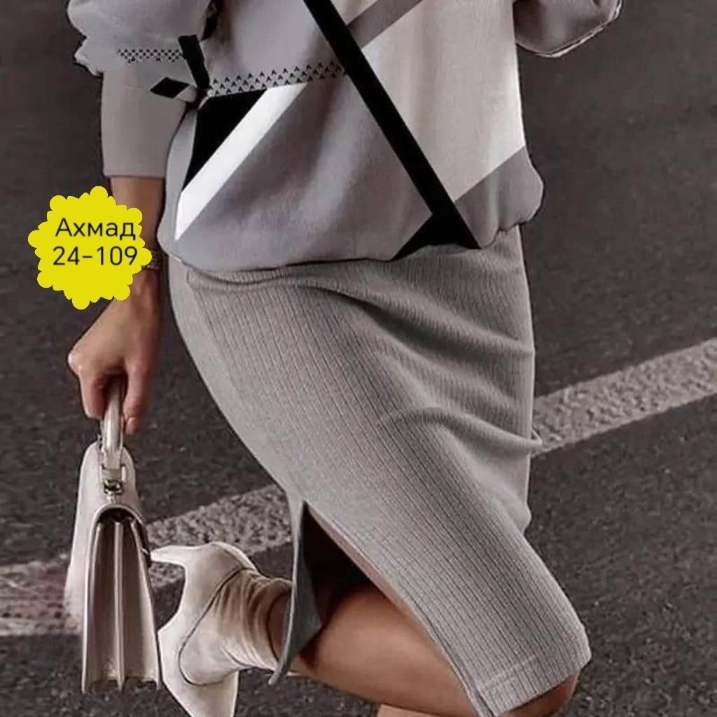 костюм женский двойка,женский костюм двойка лапша,женские костюмы,костюм женский трикотажный с юбкой черный с белым арт. 7197177,