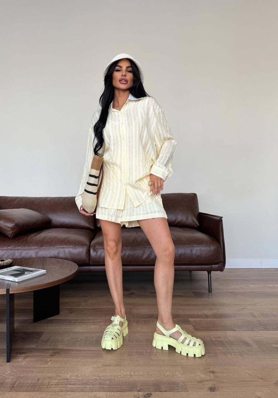 летний муслиновый костюм с шортами и рубашкой двойка myversion,летний костюм из рубашки и шорт белого цвета,костюм шорты и рубашка,летний муслиновый костюм с шортами и рубашкой двойка myversion цвет р