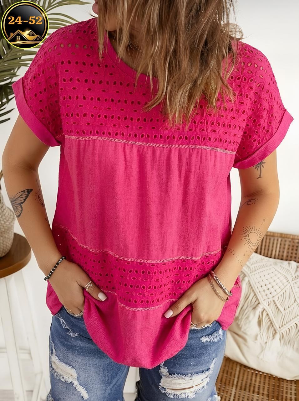 блузка с круглым вырезом,летняя блузка,блуза с короткими рукавами,женская блузка,блузка повседневная