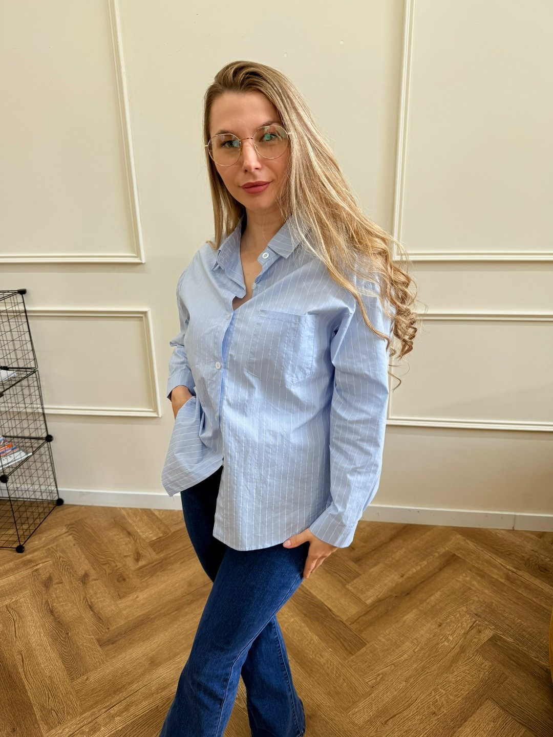 рубашка женская,рубашка в полоску,рубашка женская оверсайз,женская рубашка в полоску,женская хлопковая объемная голубая рубашка оверсайз в полоску