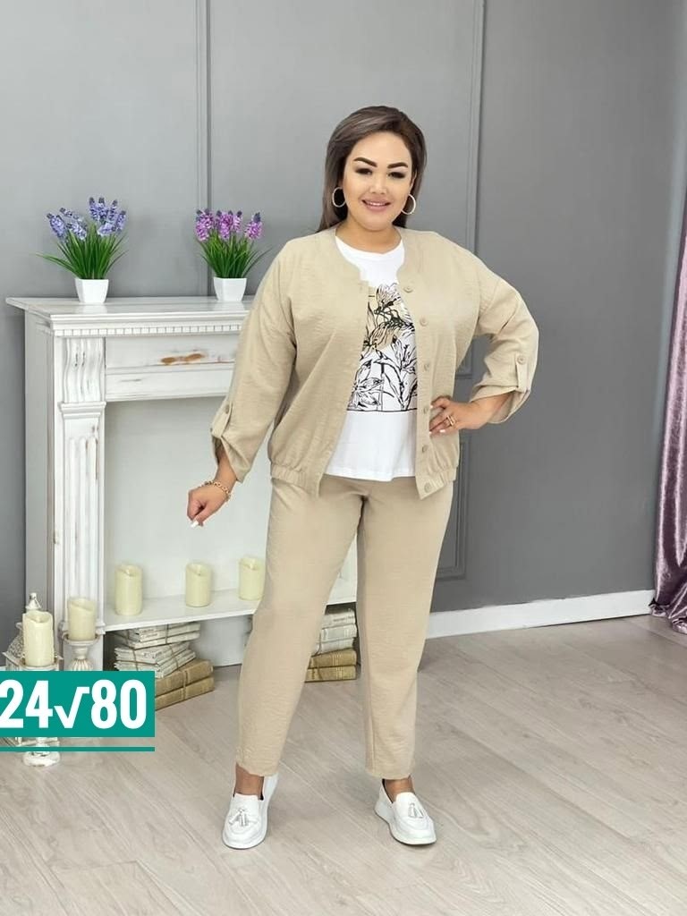 костюм тройка лен женский,костюм женский большие размеры,комплект брючный тройка с бомбером больших размеров markka plus 160402076,женские костюмы больших размеров,костюм классический