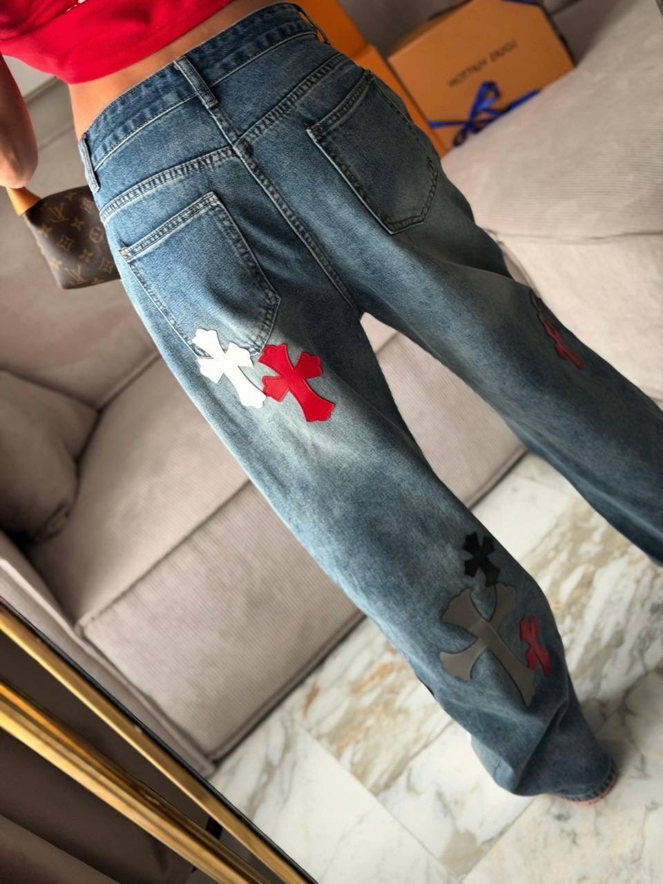 джинсы с вышивкой,джинсы с крестом,джинсовые брюки,джинсы с принтом,осенние y2k винтажные джинсы с цветочной вышивкой для мужчин
