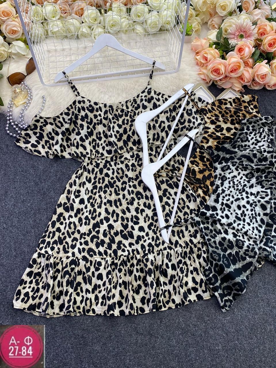 женское шифоновое платье с леопардовым принтом,платье с леопардовым принтом,платье леопардовое,леопардовый сарафан,платье женское леопардовое
