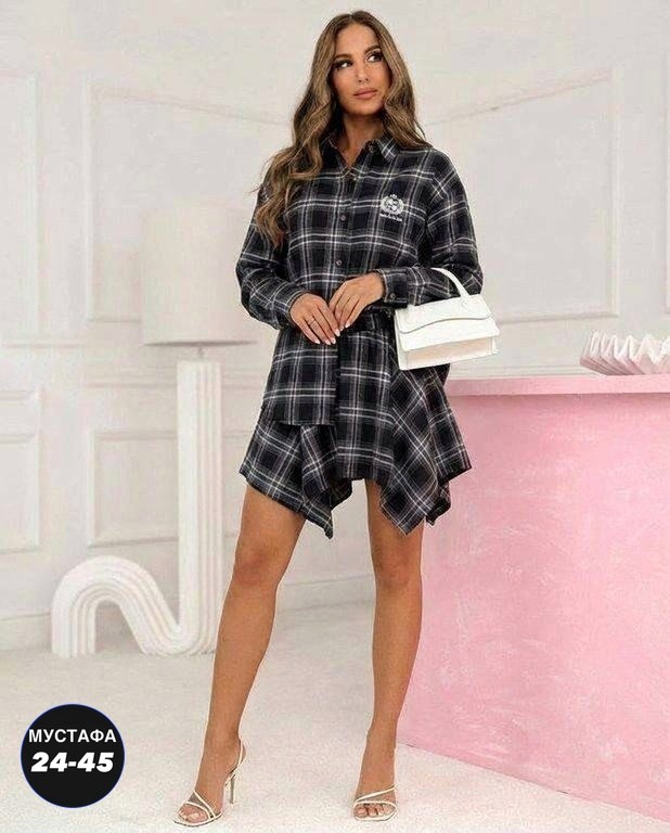 платье рубашка в клетку,костюм с юбкой и рубашкой,костюм с юбкой в клетку,платье в клетку,костюм в клетку