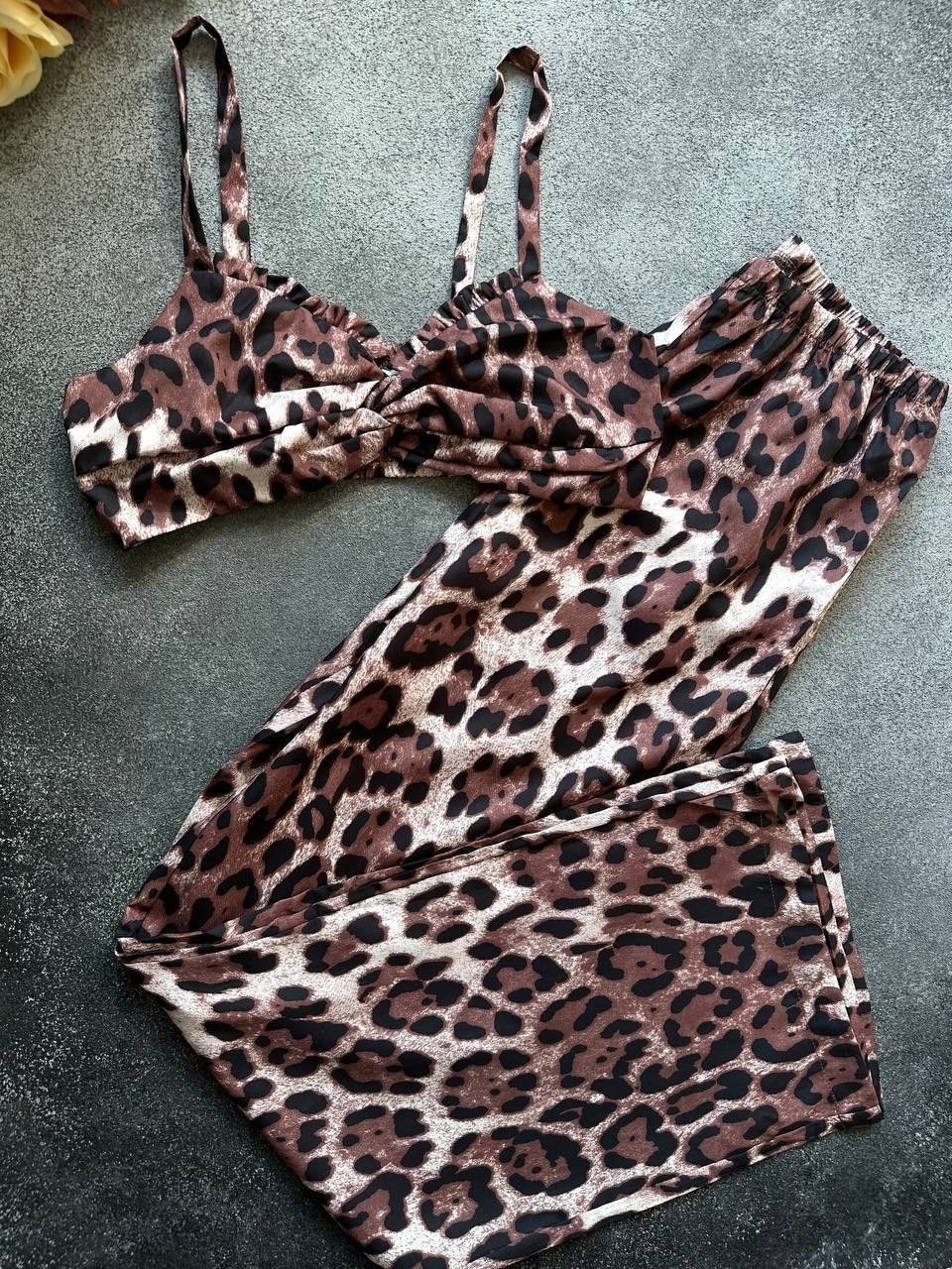 шелковая пижама,брючный костюм в пижамном стиле vi&jul,костюм женский леопардовый,леопардовый костюм женский брючный,костюм брючный летний леопардовый al style