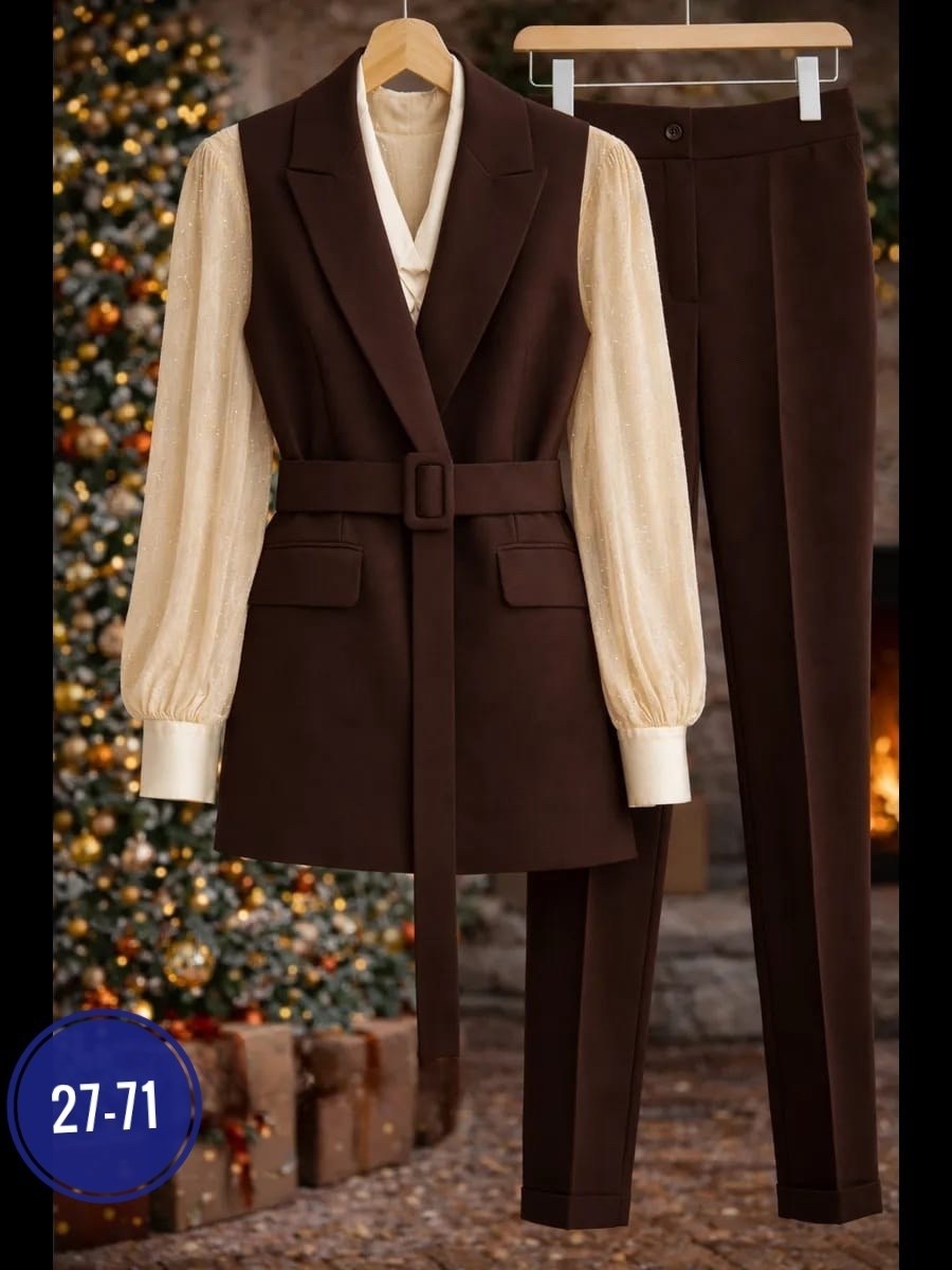 костюм брючный деловой с жилеткой офис berchi 257248482,брючный костюм с жилетом женский,костюм брючный,брючный костюм с жилетом,костюм брючный женский стильный 2026 с жилеткой