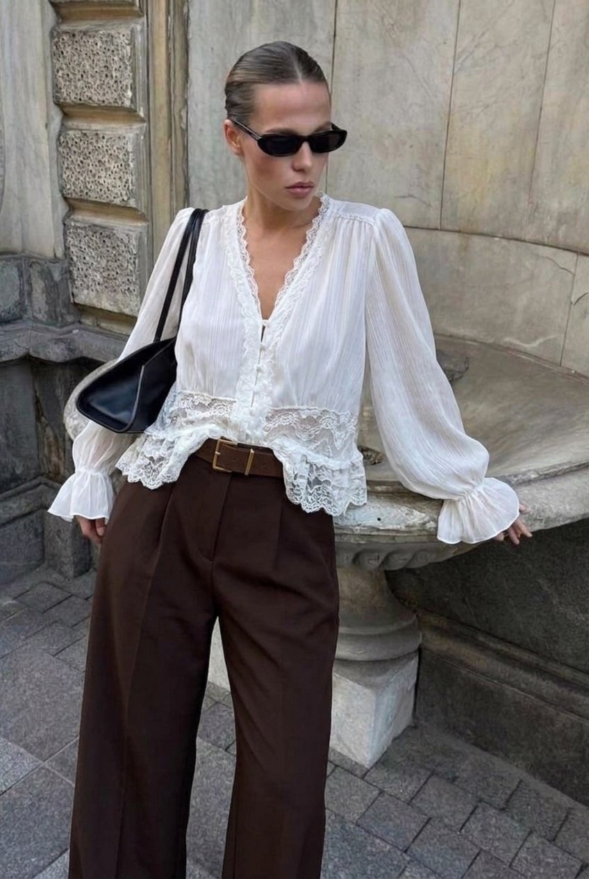 блузка с кружевами,стильные модели кружевных блузок 2026 года,шифоновая блуза с кружевом,блузка женская,блузка винтажная