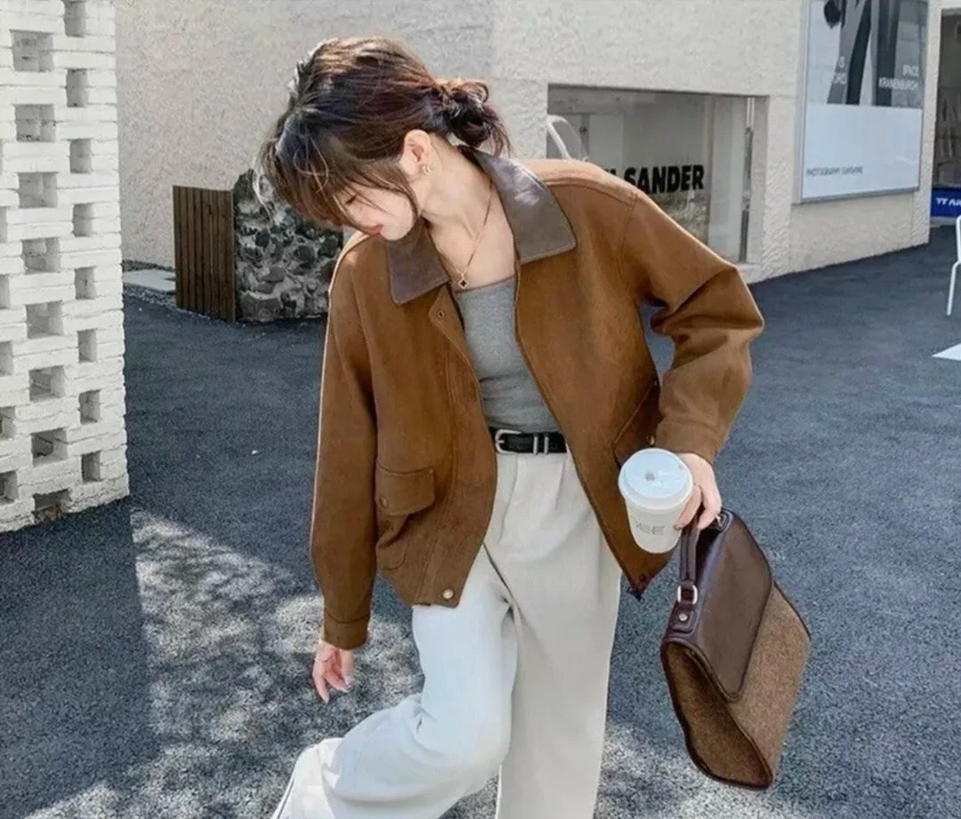 замшевая куртка,женская замшевая короткая куртка в корейском стиле,повседневная куртка,куртка из искусственной замши,замшевая куртка женская