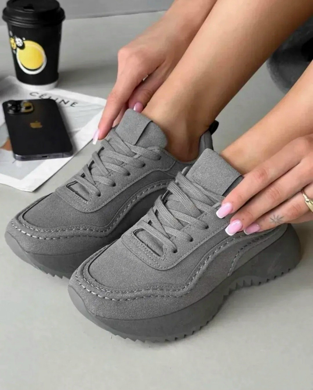 кроссовки замшевые демисезонные,серые кроссовки,кроссовки женскиe,,повседневные кроссовки