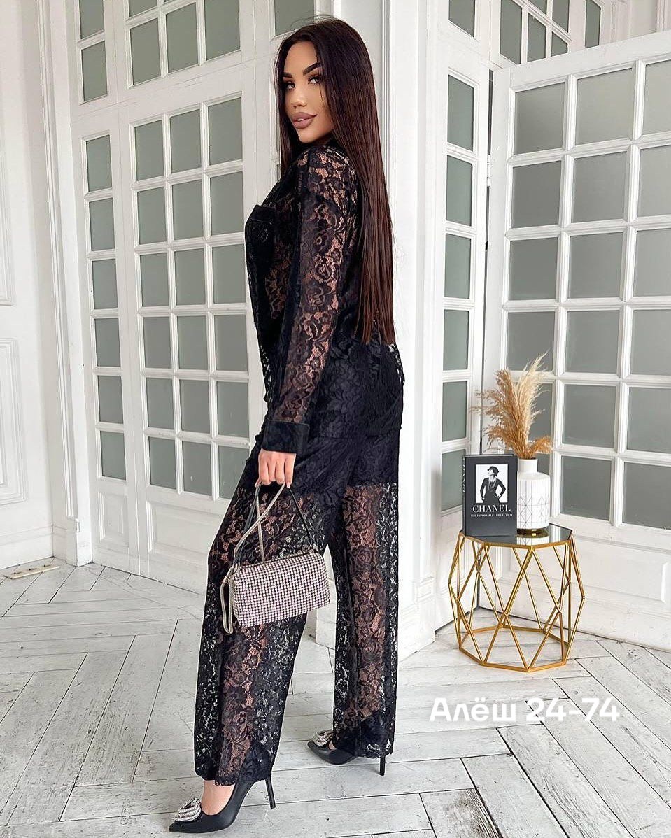 костюм двойка гипюр,костюм гипюровый брючный,брючный костюм с кружевным,костюм кружевной брючный havadi,женский костюм двойка гипюр