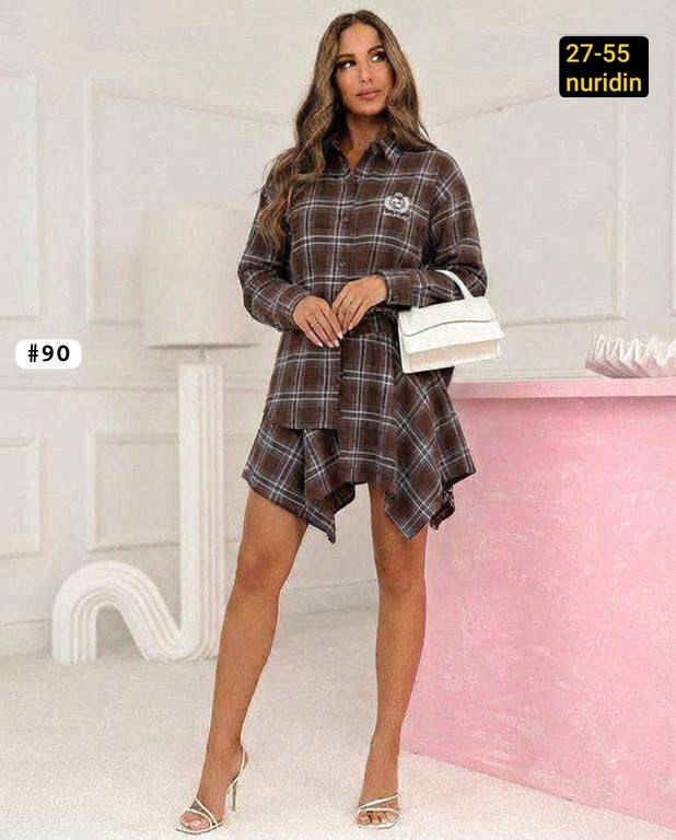 платье рубашка в клетку,костюм с юбкой и рубашкой,костюм с рубашкой и юбкой в клетку,костюм с юбкой в клетку,платье в клетку