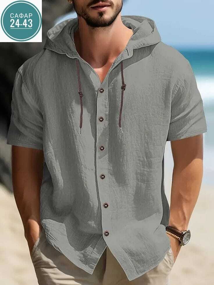 рубашка с капюшоном,повседневная рубашка,летние рубашки,мужская льняная рубашка,мужская повседневная рубашка