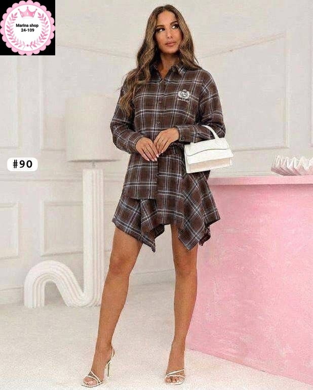 платье рубашка в клетку,костюм с юбкой и рубашкой,костюм с юбкой в клетку,костюм с рубашкой и юбкой в клетку,платье в клетку