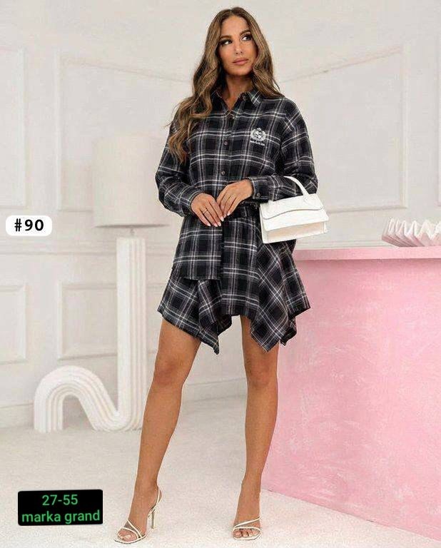 платье рубашка в клетку,костюм с юбкой и рубашкой,костюм с юбкой в клетку,платья в клетку,костюм в клетку