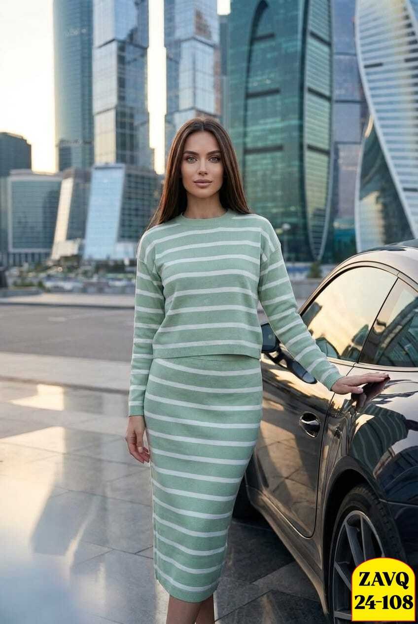 костюм трикотажный с юбкой,костюм с юбкой в полоску,костюм двойка двухнитка,,трикотажный костюм с юбкой "тысяча столиц"