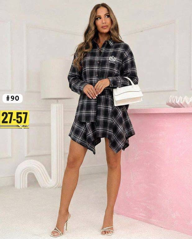 костюм с юбкой и рубашкой,костюм с юбкой в клетку,костюм с рубашкой и юбкой в клетку,костюм в клетку,платье рубашка в клетку