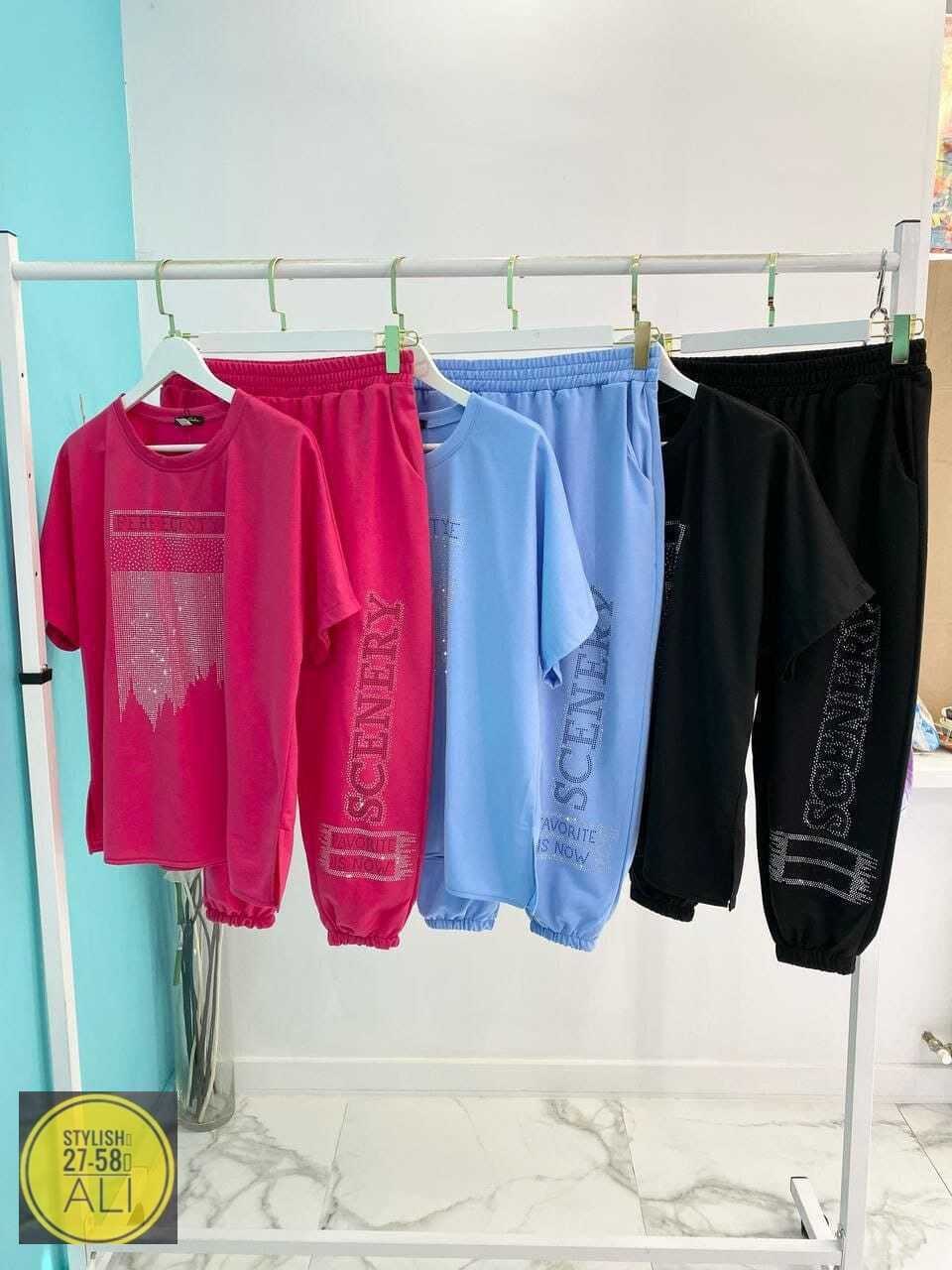 костюм спортивный женские летний,костюм двойка трикотаж,женский костюм двойка футболка/штаны nobilitas голубой (l размер),костюм спортивные женские костюмы,костюмы голубые