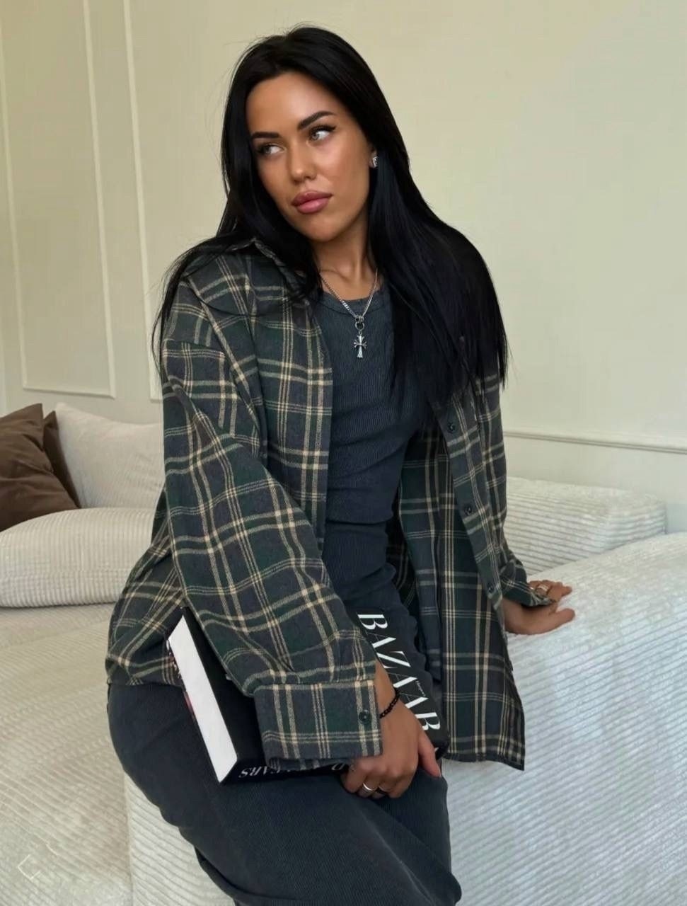 рубашка в клетку женская,рубашка клетка,женская рубашка оверсайз в клетку,рубашка оверсайз в клетку хлопок pahomova oksana,рубашка в клетку женская оверсайз теплая