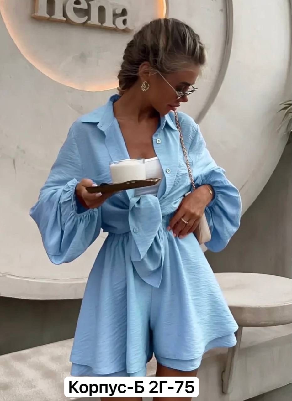 костюм летний рубашка и шорты msia 224631092,костюм летний с шортами и рубашкой оверсайз katalinof цвет голубой,модные костюмы,летний костюм с шортами и рубашкой оверсайз,костюм женский летний повседн