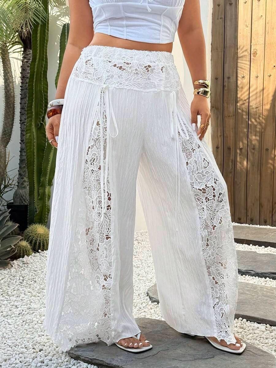 кружевные брюки,пляжные брюки,кружевные штаны женские,широкие брюки,женские широкие брюки