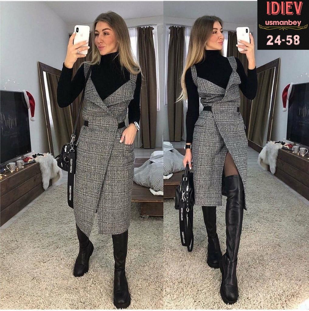 теплый сарафан,твидовый сарафан,сарафан,сарафан из драпа,сарафан теплый в клетку