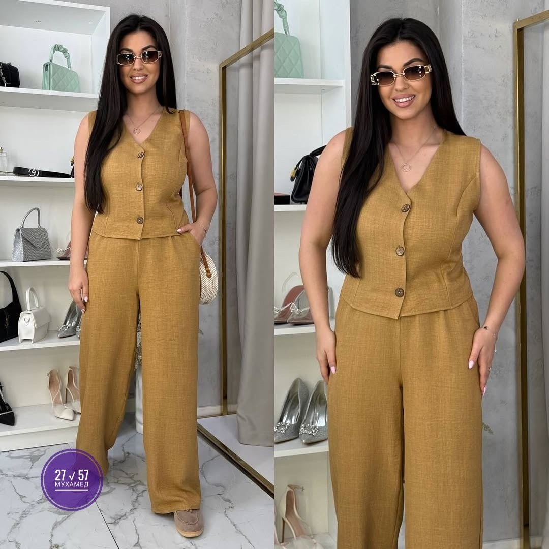костюм женский брючный,брючный костюм,костюм брюки палаццо и жилет,костюм женский льняной,костюм брючный льняной