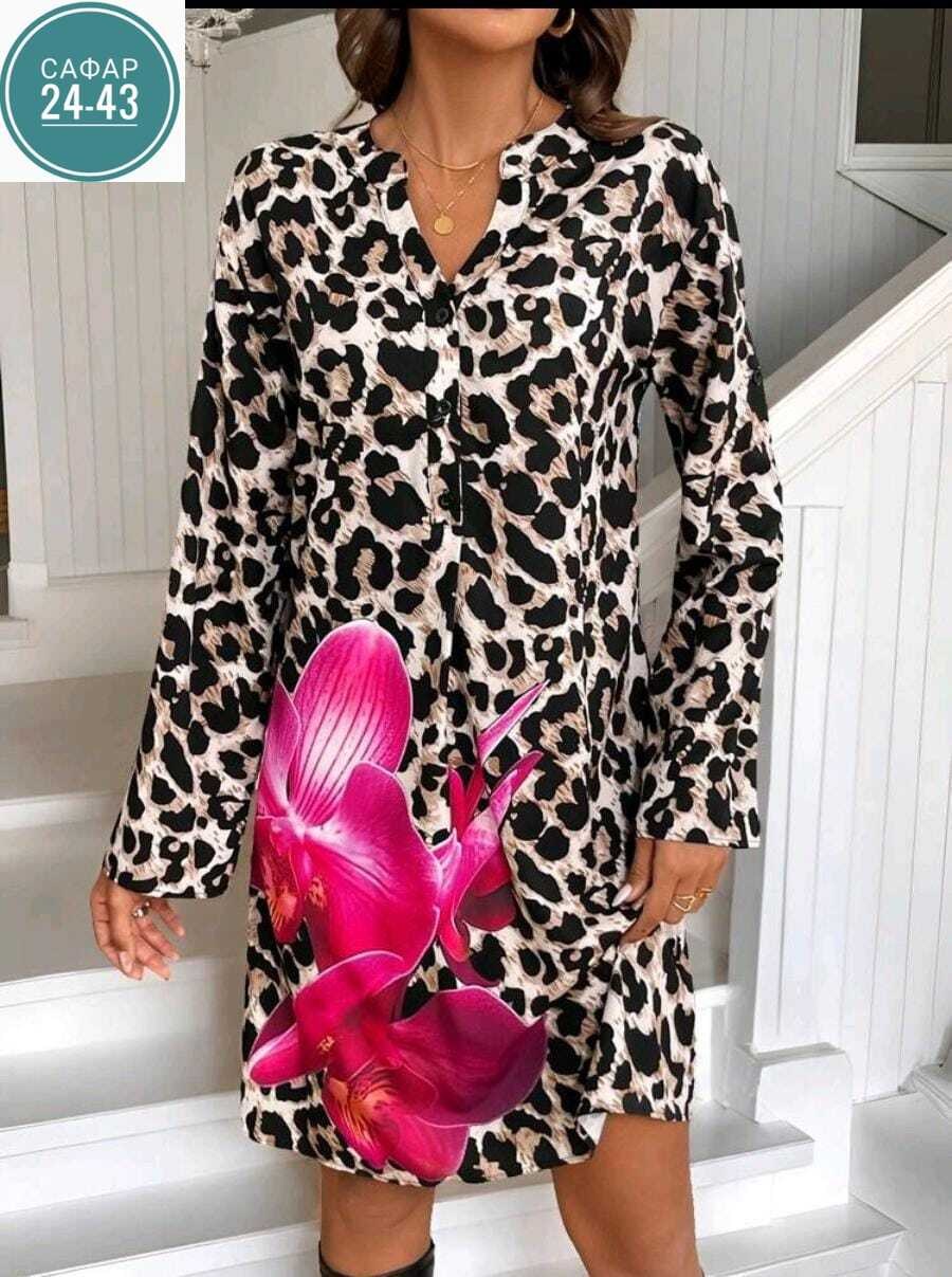 платье с леопардовым принтом,женское длинное платье с леопардовым принтом,платье женское леопардовое,женское летнее платье-рубашка poliester леопардовый принт,платье женское леопард