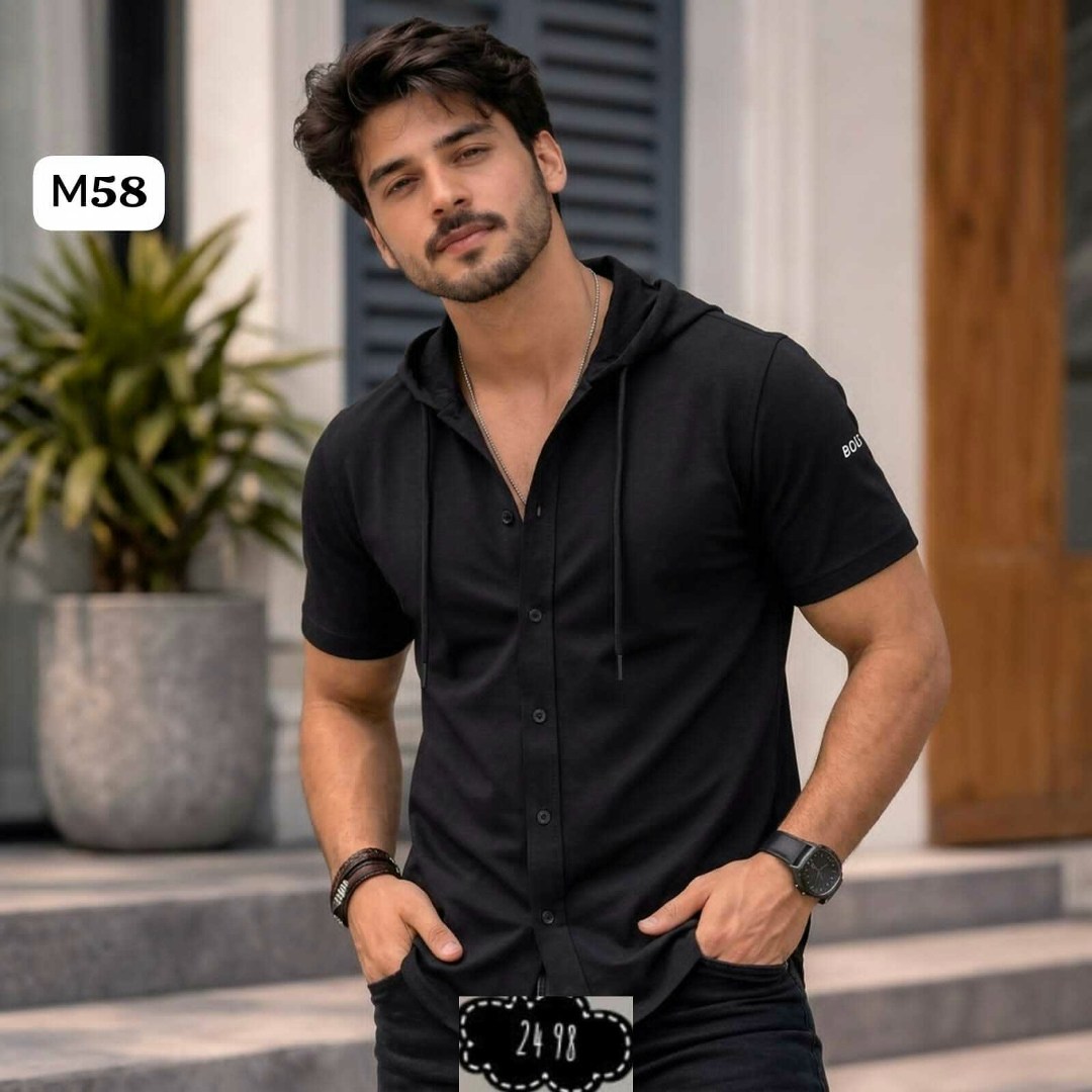 рубашка мужская черная,рубашка мужская,мужская мода,мужская рубашка с короткими рукавами,рубашка с капюшоном мужская