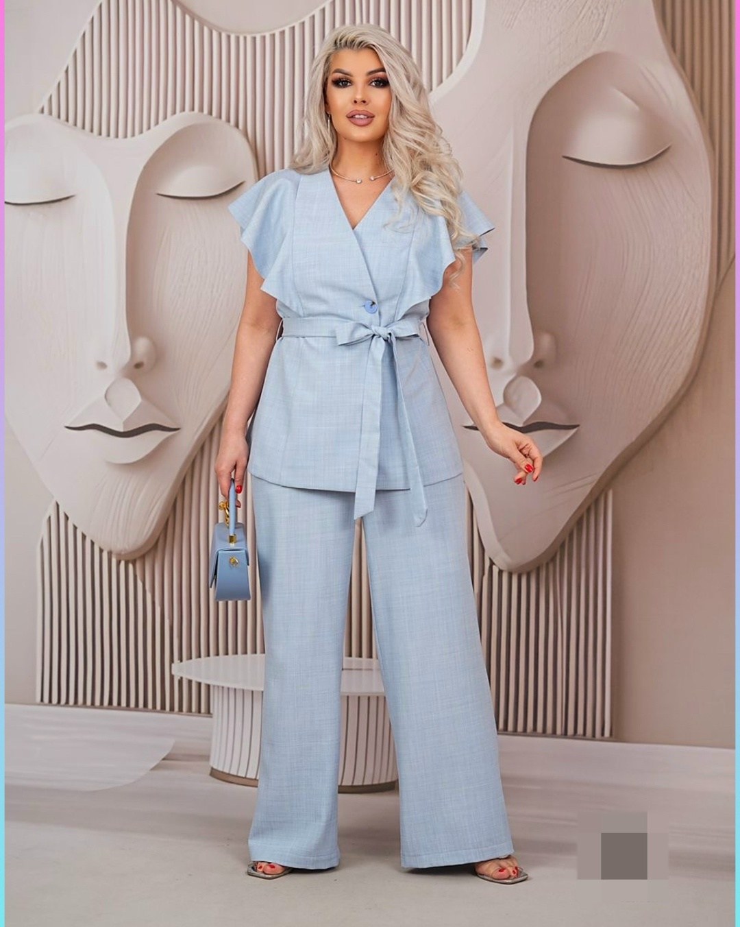 брючный костюм,брючный костюм голубой,голубой брючный костюм женский,летний брючный костюм женский,костюм женский летний брючный из легкой ткани