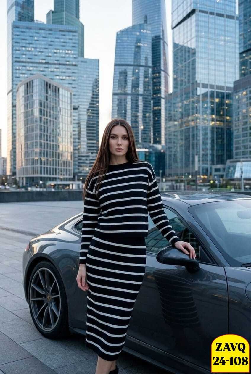 костюм трикотажный с юбкой,костюм с юбкой в полоску,костюм двойка двухнитка,,трикотажный костюм с юбкой "тысяча столиц"