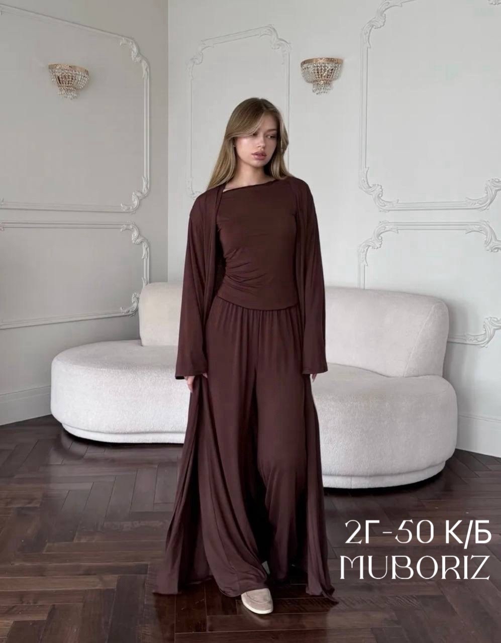 трикотажный костюм,костюм тройка с кардиганом,костюм тройка,костюм тройка с длинным кардиганом,костюм тройка: кардиган, топ, брюки палаццо (плотный хлопок)