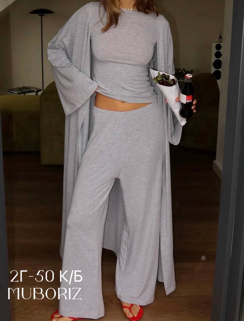 трикотажный костюм,костюм тройка с кардиганом,костюм тройка,костюм тройка с длинным кардиганом,костюм тройка: кардиган, топ, брюки палаццо (плотный хлопок)
