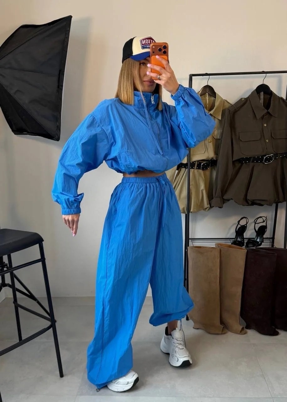 костюм стиль,костюм женский "девяностые" ультрамарин,женский спортивный костюм,женский спортивный костюм из плащевки,спортивный костюм