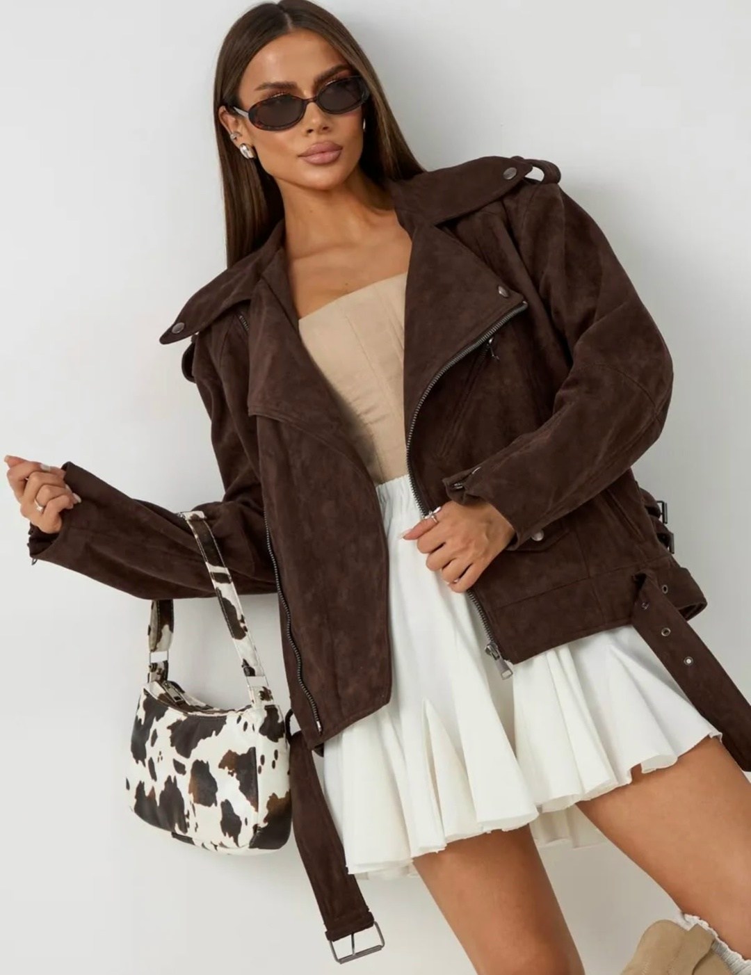 косуха кожаная куртка оверсайз saint shine,куртка косуха женская оверсайз с поясом коричневая,замшевая куртка,куртка из замши,косуха оверсайз кожаная куртка авиатор цвет коричневый