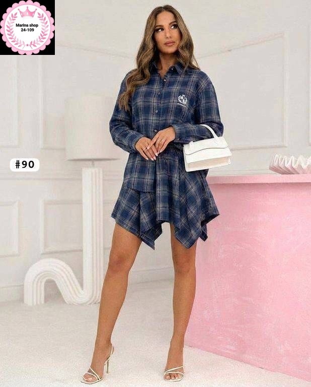 платье рубашка в клетку,костюм с юбкой и рубашкой,костюм с юбкой в клетку,костюм с рубашкой и юбкой в клетку,платье в клетку