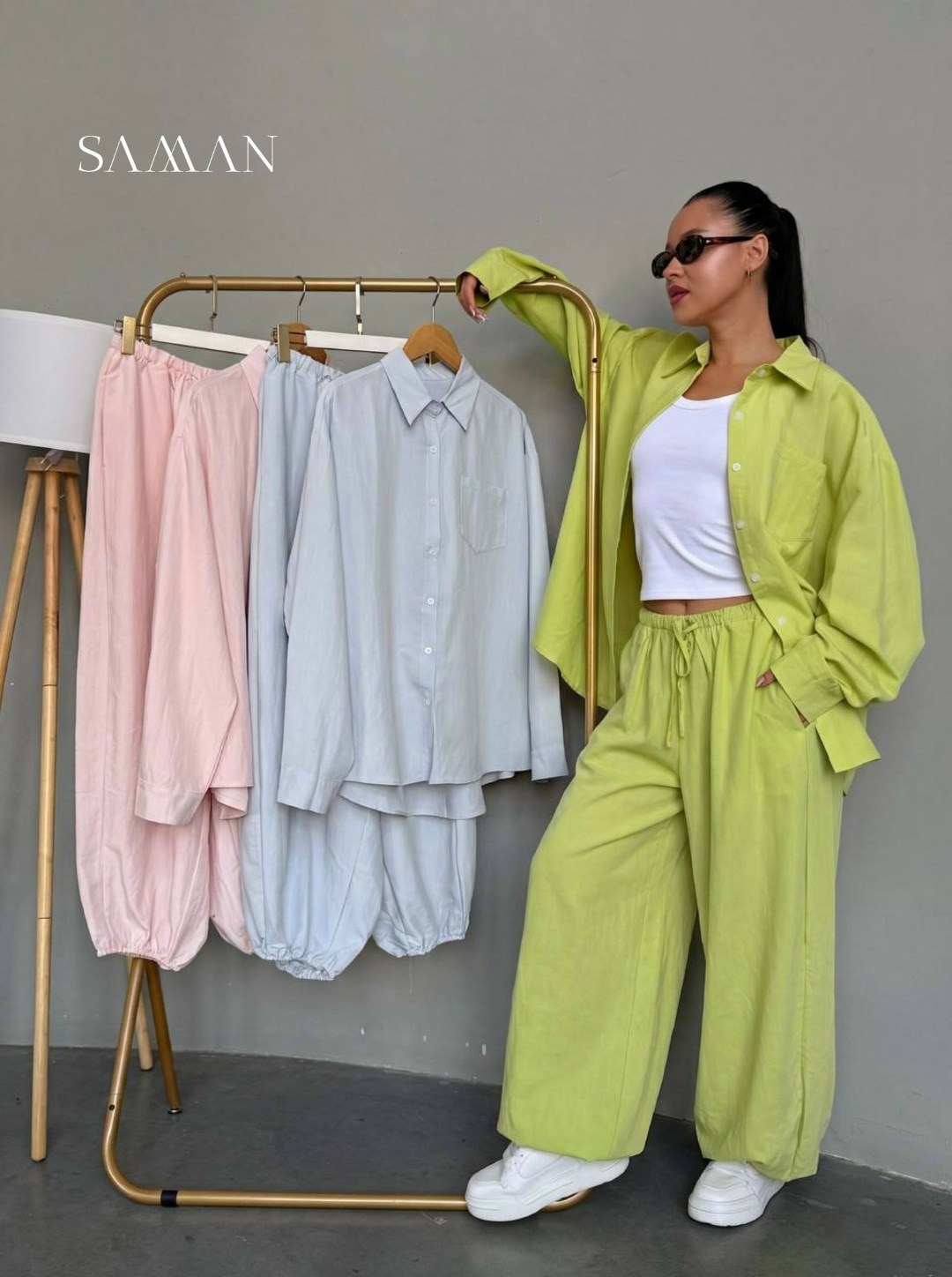 брючный костюм,костюм с брюками,идеальный костюм изо льна: рубашка + брюки, lemon - l-xl,костюм повседневный,летний женский костюм