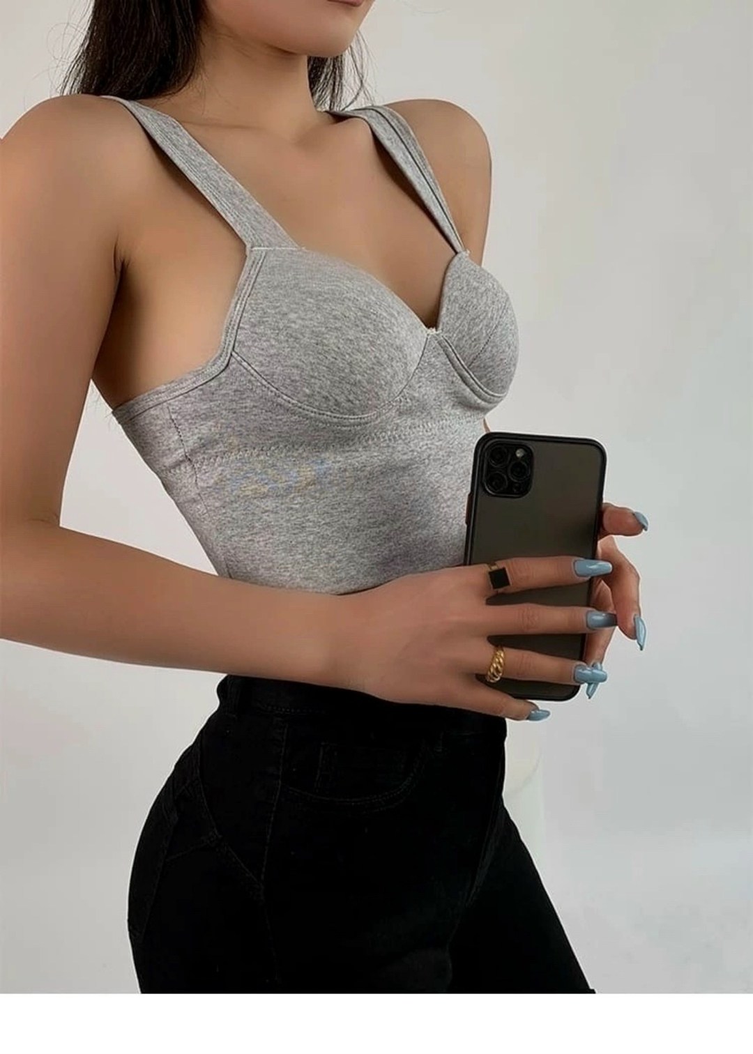 топ женский,топ для женщин,кроп топ,топ на бретели,серый топ