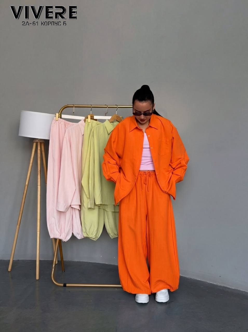 стильные костюмы,оранжевый костюм,повседневный костюм,оранжевый костюм женский,брючный костюм из муслина женский