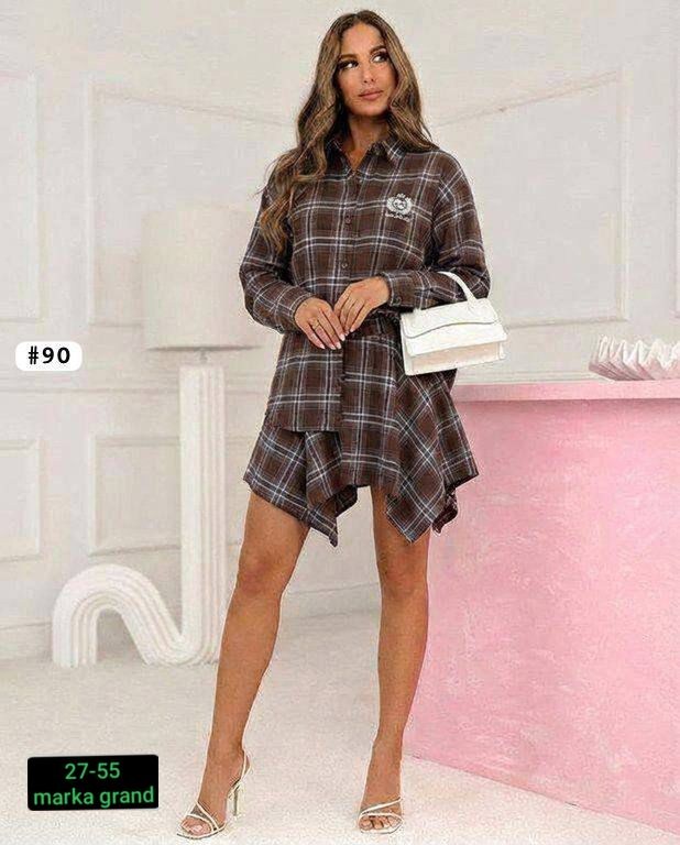 платье рубашка в клетку,костюм с юбкой и рубашкой,костюм с юбкой в клетку,платья в клетку,костюм в клетку