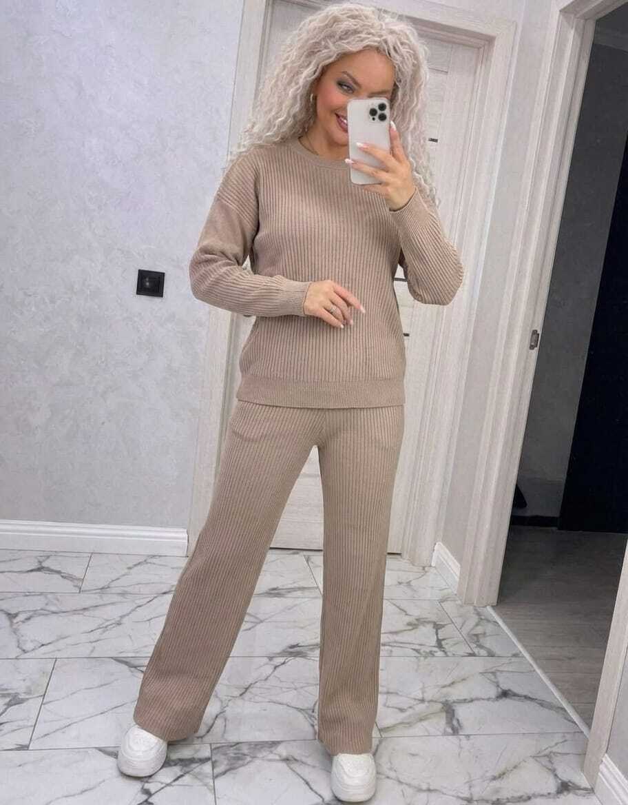 вязаный костюм с брюками палаццо,костюм из лапши трикотажный брючный,костюм двойка кашемир,костюм классический,женский вязаный костюм тёплый со свитером и брюками палаццо