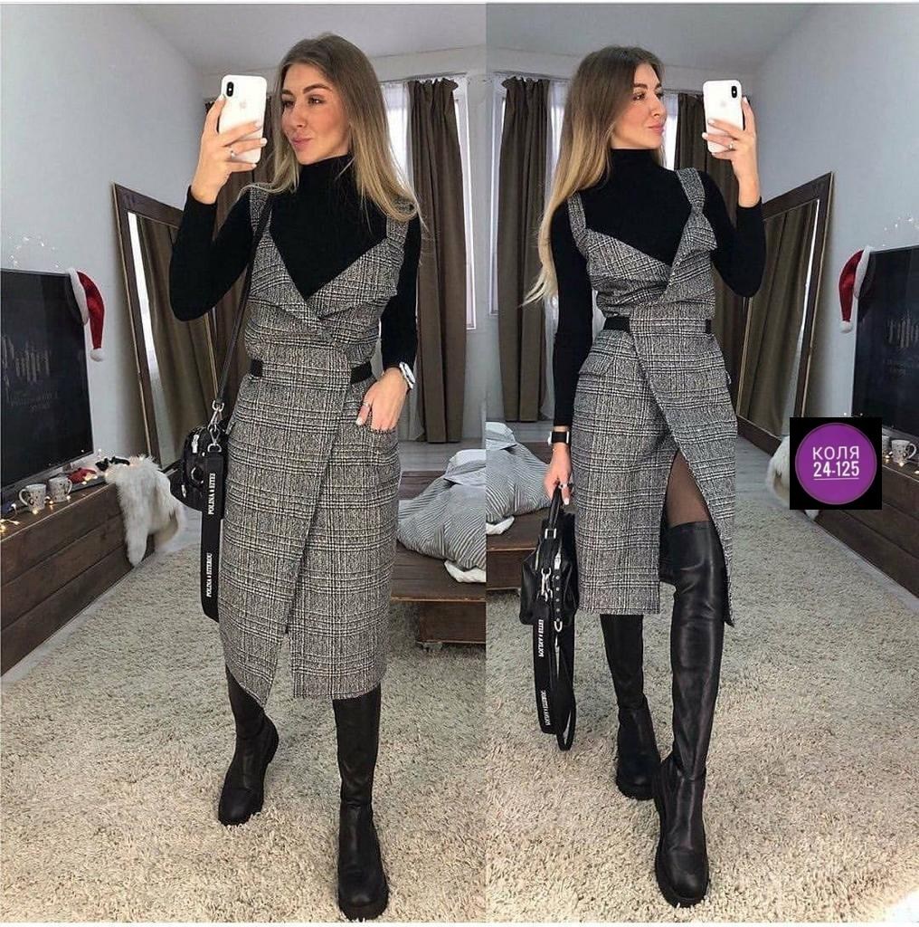 твидовый сарафан,теплый сарафан,сарафан,сарафан модный,сарафан в клетку